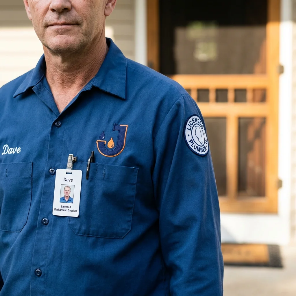 Licensed plumber showing ID badge in Port Orford, OR