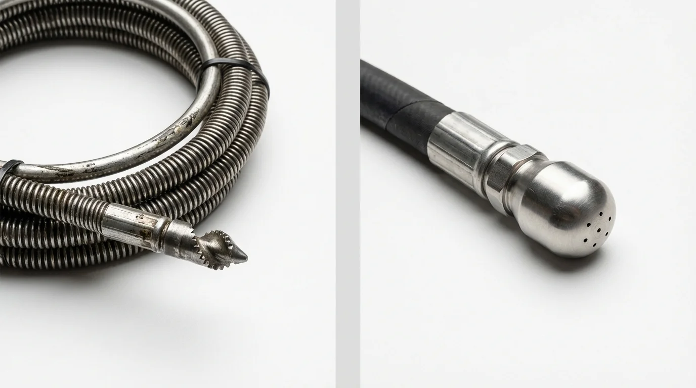Drain snake cable and hydro jetting nozzle used for drain cleaning in Port Orford, OR